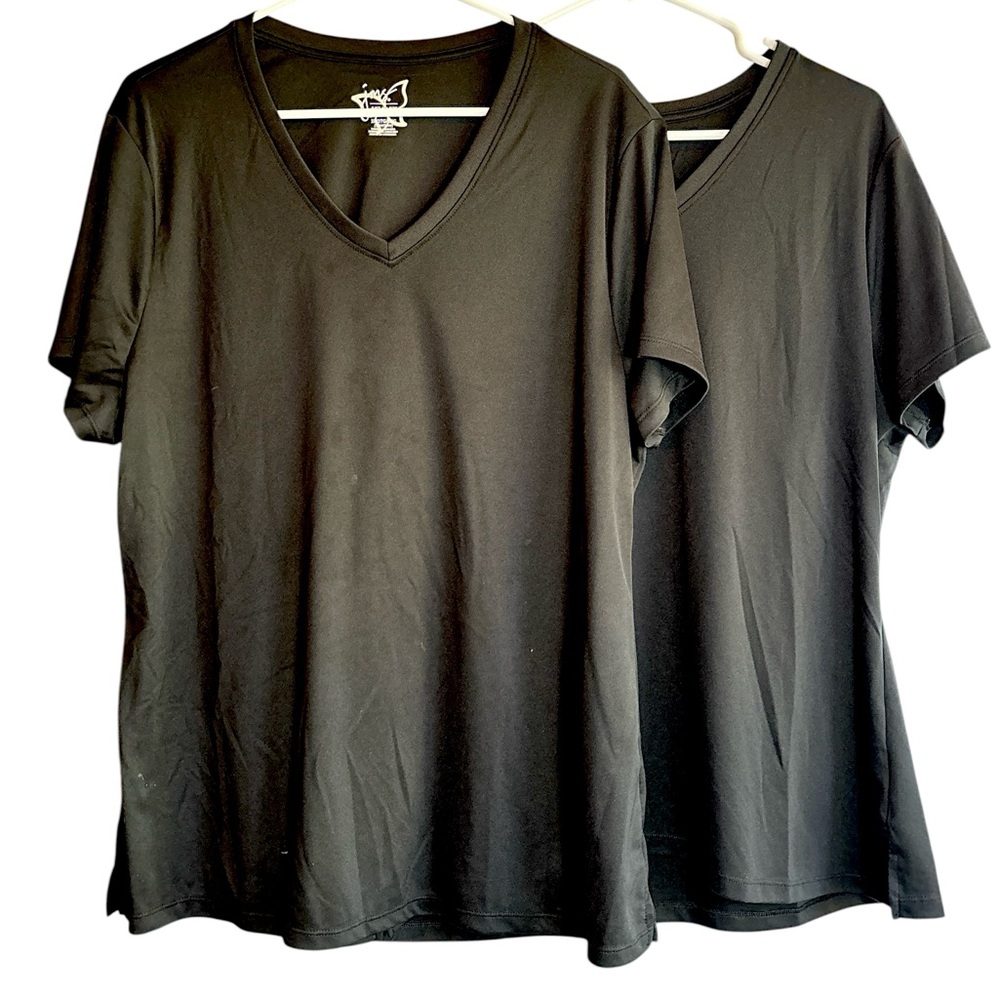 TWO! Just My Size 2X Black V Neck T Shirt Lot of 2 Short Sleeve 18W 20W